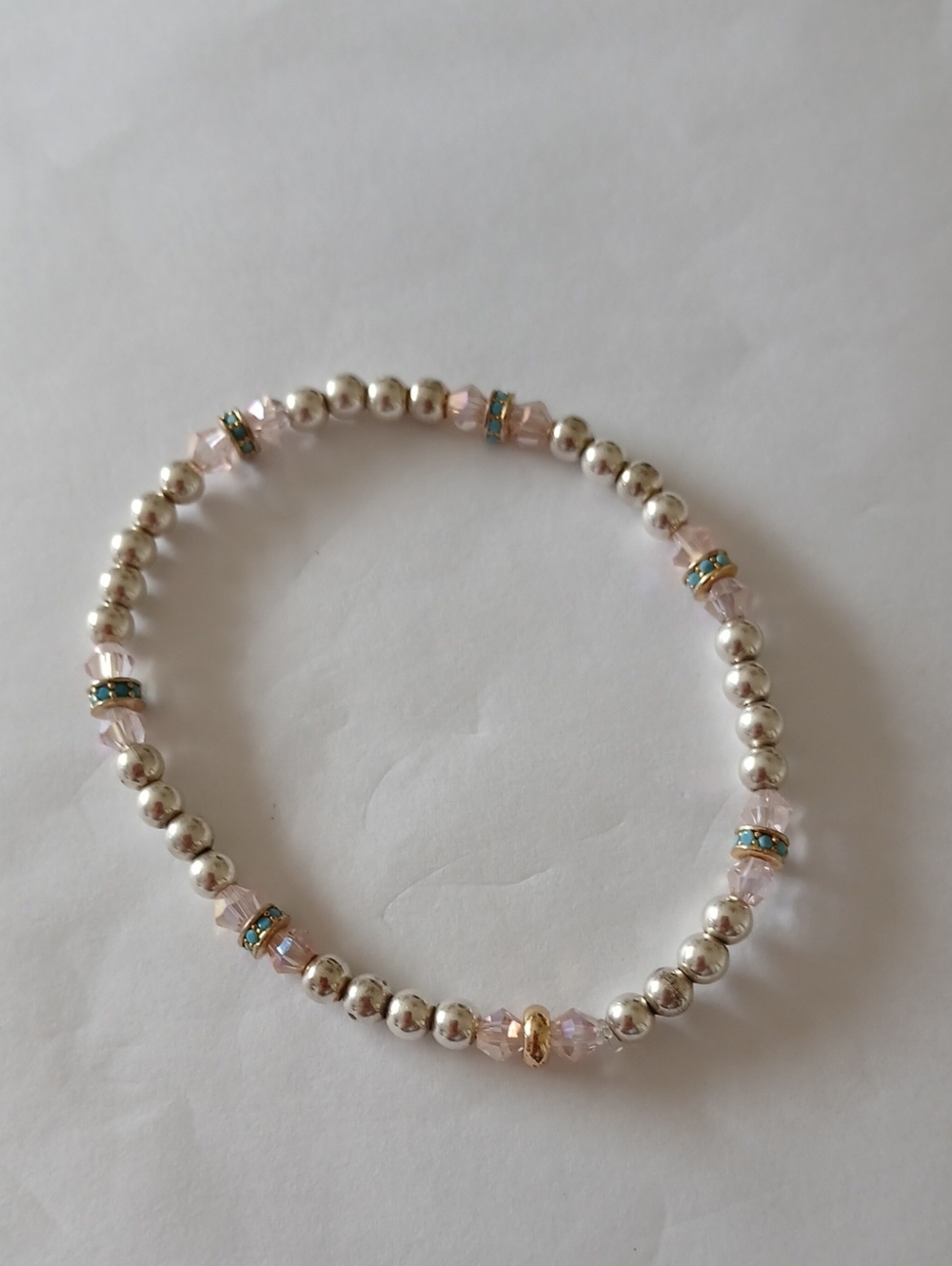 Elegant Sterling Silver 925 Pink Crystal glass Beaded Bracelet With Turquiose